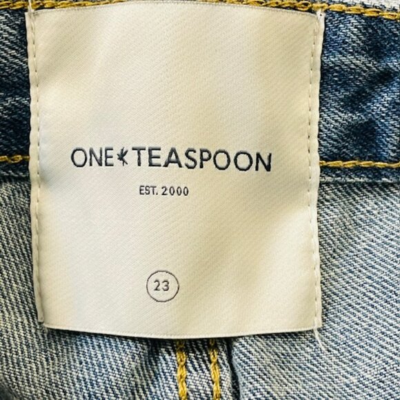 One Teaspoon Bandits Low Waist Cheeky Denim Shorts Pacifica Blue Smile Size 23 - Picture 10 of 12